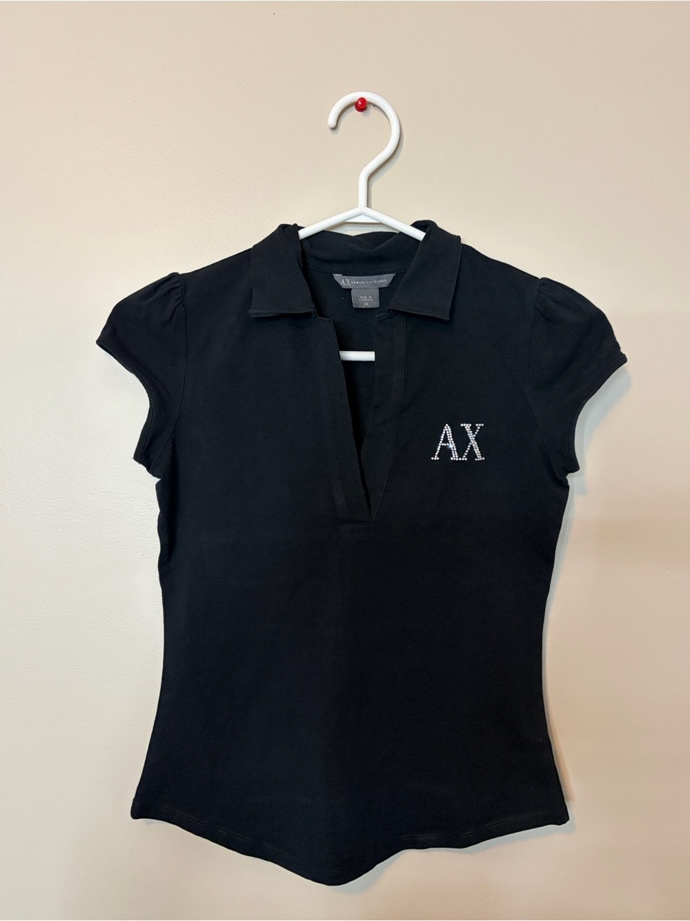 Armani Exchange Black Short-Sleeve Polo with AX Rhinestone Logo